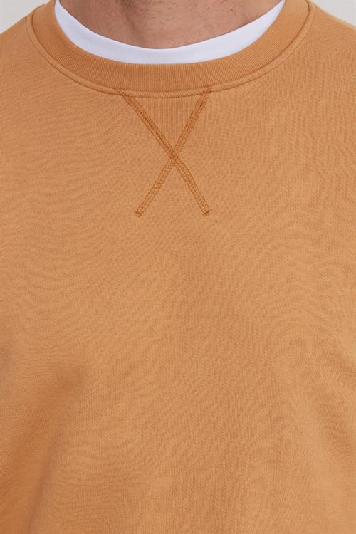 Unisex Relax Fit Rahat Kesim %100 Pamuk 3 İplik Basic Camel Bisiklet Yaka Sweatshirt