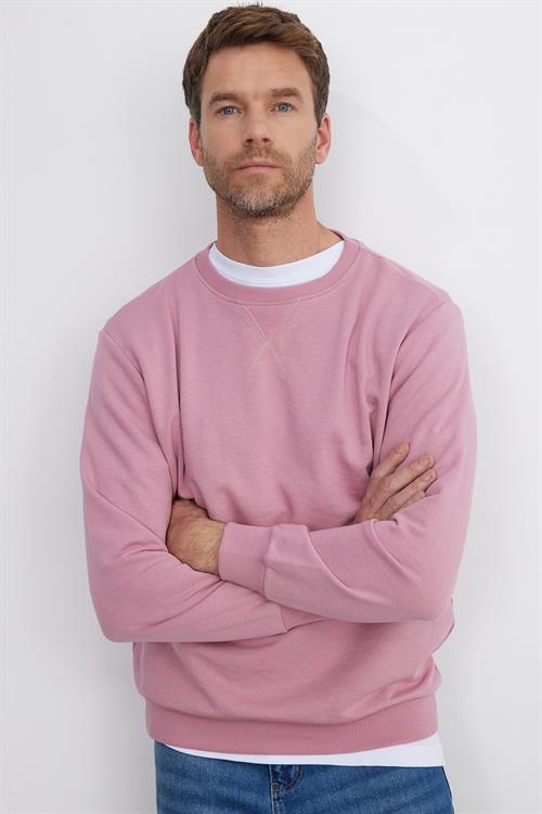 Unisex Relax Fit Rahat Kesim %100 Pamuk 3 İplik Basic Lila Bisiklet Yaka Sweatshirt