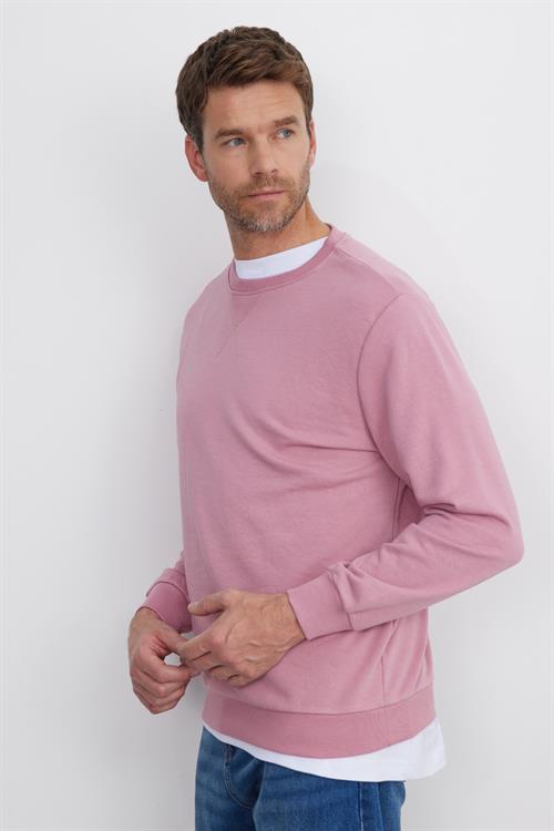 Unisex Relax Fit Rahat Kesim %100 Pamuk 3 İplik Basic Lila Bisiklet Yaka Sweatshirt