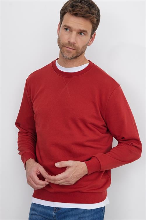 Unisex Relax Fit Rahat Kesim %100 Pamuk 3 İplik Basic Kiremit Bisiklet Yaka Sweatshirt