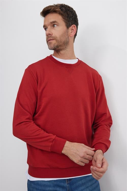 Unisex Relax Fit Rahat Kesim %100 Pamuk 3 İplik Basic Kiremit Bisiklet Yaka Sweatshirt