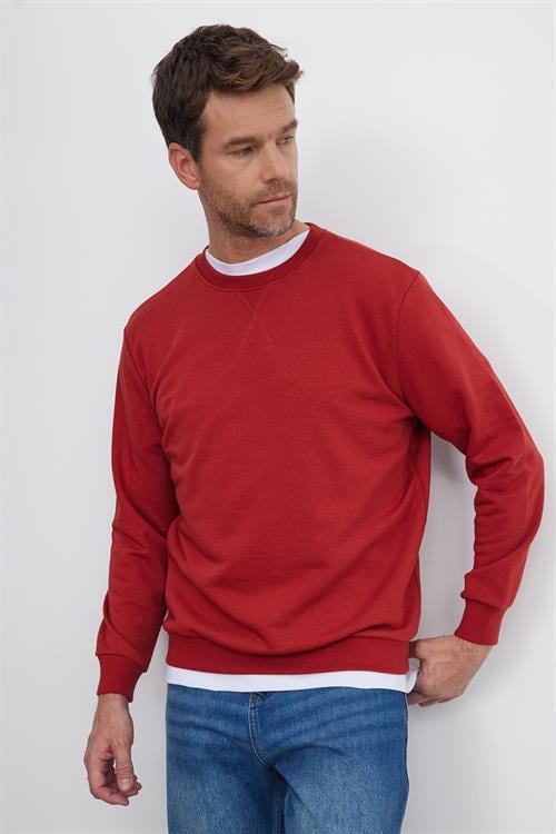 Unisex Relax Fit Rahat Kesim %100 Pamuk 3 İplik Basic Kiremit Bisiklet Yaka Sweatshirt