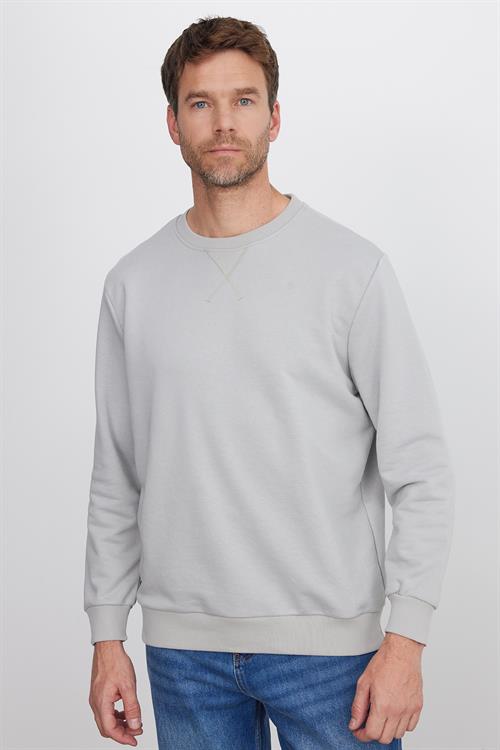 Unisex Relax Fit Rahat Kesim %100 Pamuk 3 İplik Basic Taş Renk Bisiklet Yaka Sweatshirt