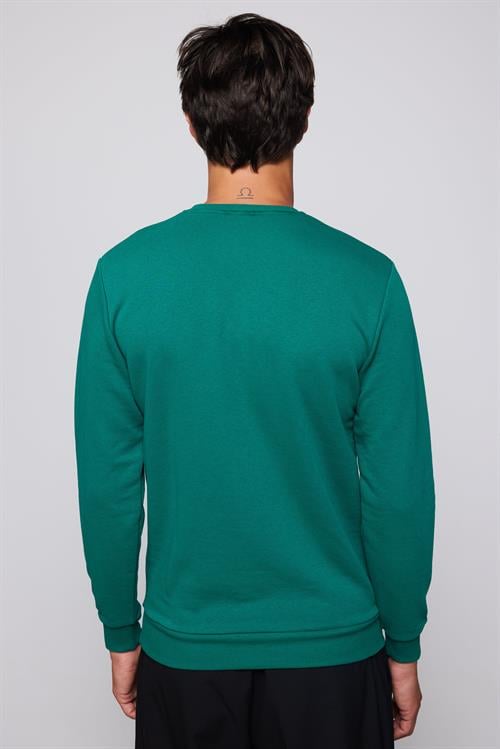 Unisex Relax Fit Rahat Kesim %100 Pamuk 3 İplik Basic Yeşil Bisiklet Yaka Sweatshirt