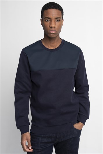 Unisex Oversize Geniş Kesim %100 Pamuk Yumuşak Dokulu İçi Polarlı Önü Parçalı Lacivert Bisiklet Yaka Sweatshirt
