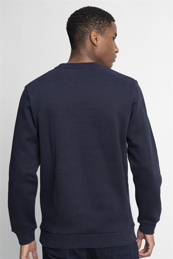 Unisex Oversize Geniş Kesim %100 Pamuk Yumuşak Dokulu İçi Polarlı Önü Parçalı Lacivert Bisiklet Yaka Sweatshirt