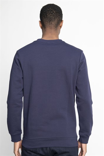 Unisex Oversize Geniş Kesim %100 Pamuk Yumuşak Dokulu İçi Polarlı Önü Parçalı Lacivert Bisiklet Yaka Sweatshirt