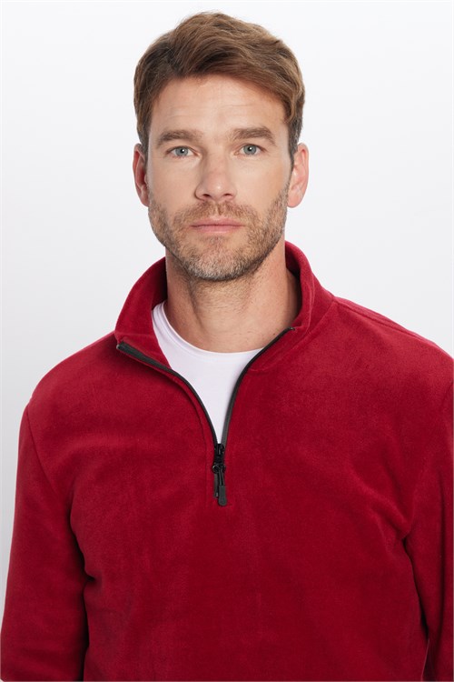 Unisex Standart Fit Tüylenmeye Karşı Dirençli Soğuğa Karşı Dayanıklı Bordo Dik Bato Yaka Polar Sweatshirt