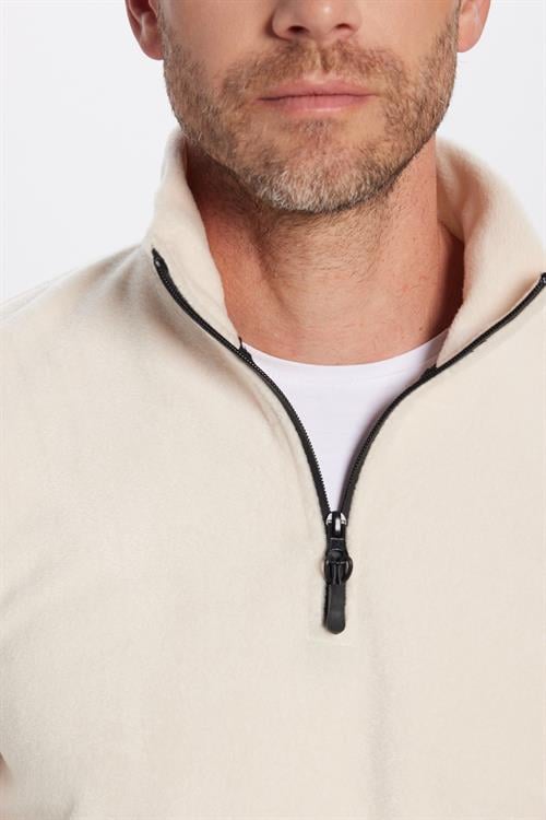 Unisex Standart Fit Anti-pilling Tüylenme Yapmayan Soğuk Geçirmez Bej Bato Yaka Polar Sweatshirt