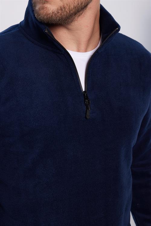 Unisex Standart Fit Rahat Kesim Tüylenme Yapmayan Soğuk Geçirmez Lacivert Dik Yaka Polar Sweatshirt