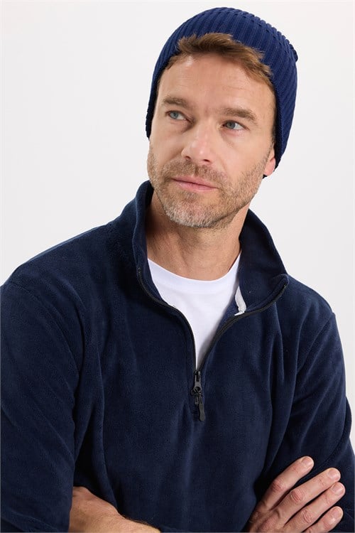 Unisex Standart Fit Rahat Kesim Soğuğa Karşı Dayanıklı Lacivert Dik Yaka Polar Sweatshirt