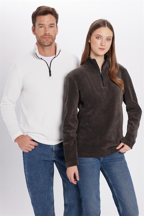 Unisex Standart Fit Anti-pilling Tüylenme Yapmayan Soğuk Geçirmez Füme Dik Bato Yaka Polar Sweatshirt