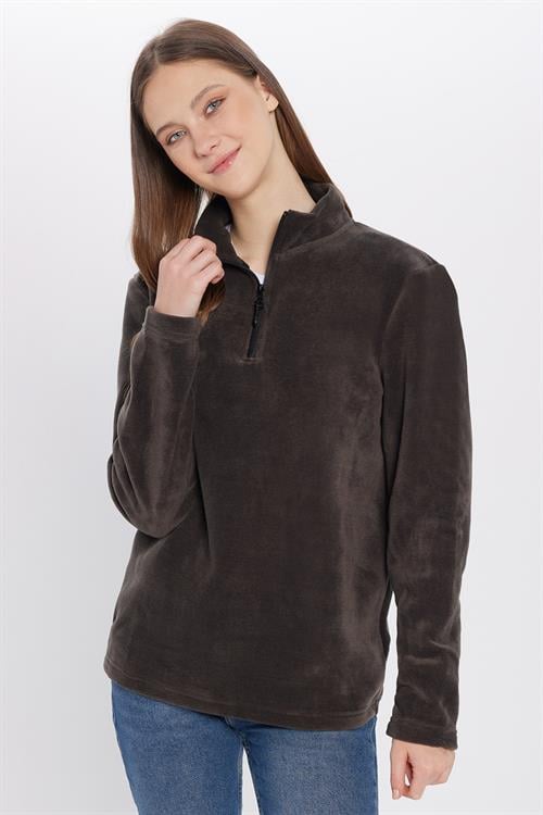 Unisex Standart Fit Anti-pilling Tüylenme Yapmayan Soğuk Geçirmez Füme Dik Bato Yaka Polar Sweatshirt