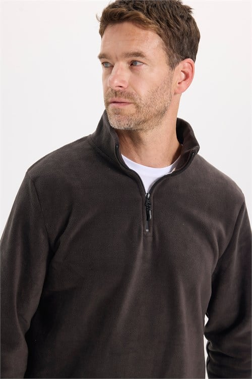Unisex Standart Fit Tüylenmeye Karşı Dirençli Soğuğa Karşı Dayanıklı Füme Dik Bato Yaka Polar Sweatshirt