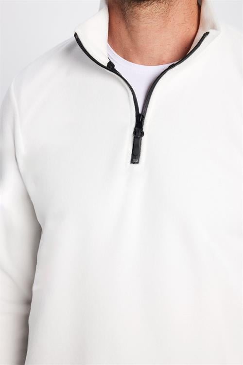 Unisex Standart Fit Anti-pilling Tüylenme Yapmayan Soğuk Geçirmez Ekru Dik Bato Yaka Polar Sweatshirt