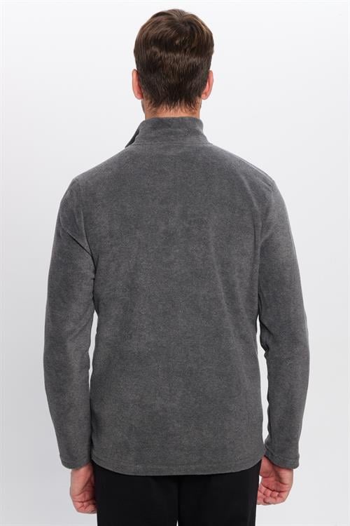 Unisex Standart Fit Tüylenmeye Karşı Dirençli Soğuğa Karşı Dayanıklı Antrasit Bato Yaka Polar Sweatshirt