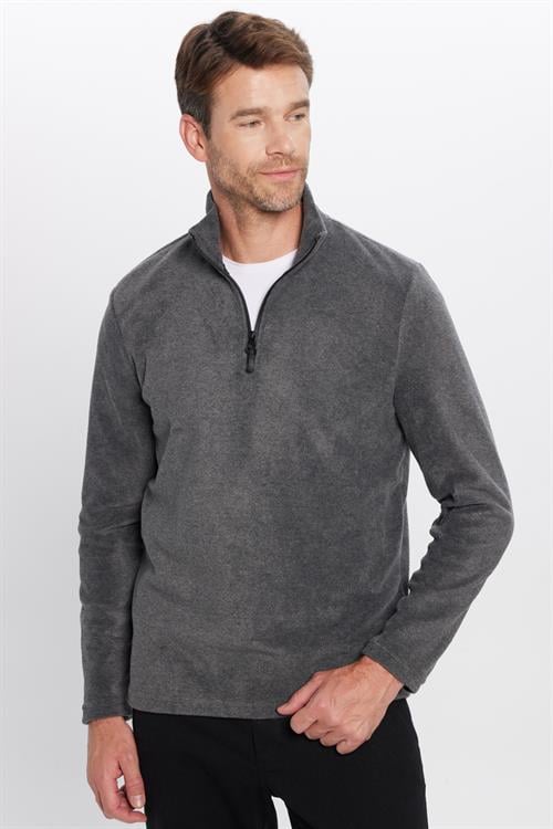 Unisex Standart Fit Tüylenmeye Karşı Dirençli Soğuğa Karşı Dayanıklı Antrasit Bato Yaka Polar Sweatshirt