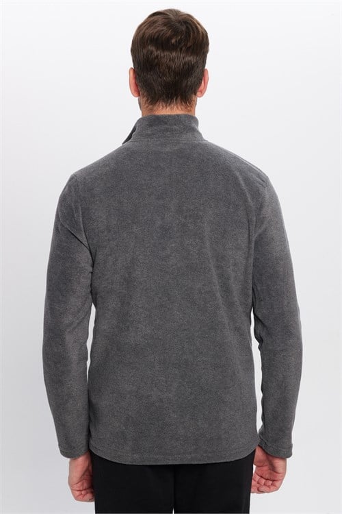 Unisex Standart Fit Tüylenmeye Karşı Dirençli Soğuğa Karşı Dayanıklı Antrasit Bato Yaka Polar Sweatshirt