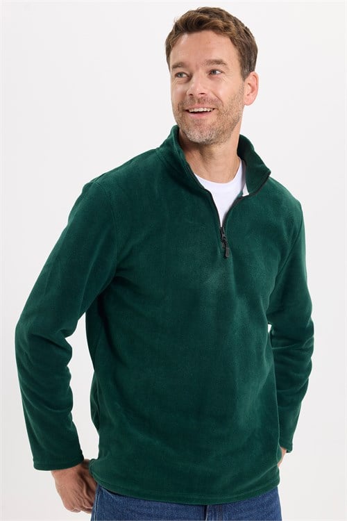 Unisex Standart Fit Rahat Kesim Soğuğa Karşı Dayanıklı Yeşil Dik Yaka Polar Sweatshirt