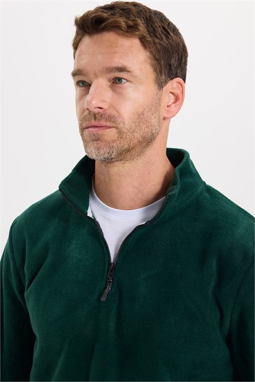 Unisex Standart Fit Rahat Kesim Soğuğa Karşı Dayanıklı Yeşil Dik Yaka Polar Sweatshirt