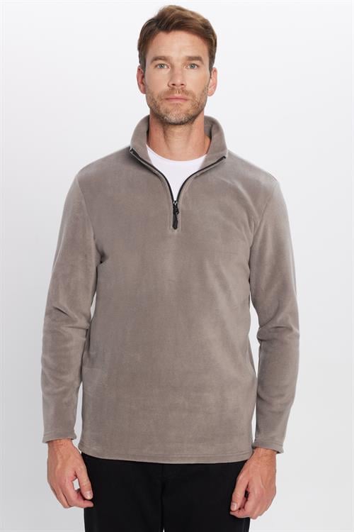 Unisex Standart Fit Anti-pilling Tüylenme Yapmayan Soğuk Geçirmez Gri Bato Yaka Polar Sweatshirt