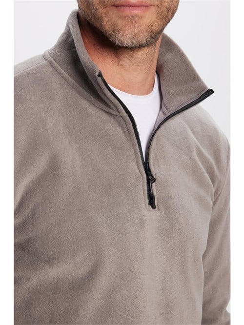 Unisex Standart Fit Tüylenmeye Karşı Dirençli Soğuğa Karşı Dayanıklı Gri Bato Yaka Polar Sweatshirt