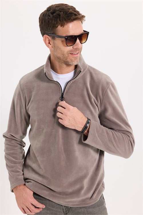 Unisex Standart Fit Tüylenmeye Karşı Dirençli Soğuğa Karşı Dayanıklı Gri Bato Yaka Polar Sweatshirt