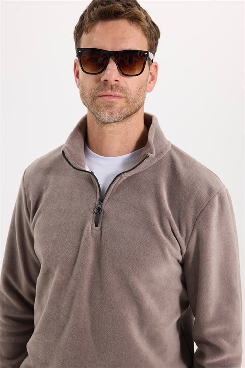 Unisex Standart Fit Tüylenmeye Karşı Dirençli Soğuğa Karşı Dayanıklı Gri Bato Yaka Polar Sweatshirt