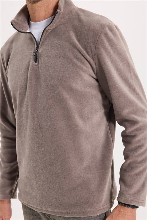 Unisex Standart Fit Tüylenmeye Karşı Dirençli Soğuğa Karşı Dayanıklı Gri Bato Yaka Polar Sweatshirt