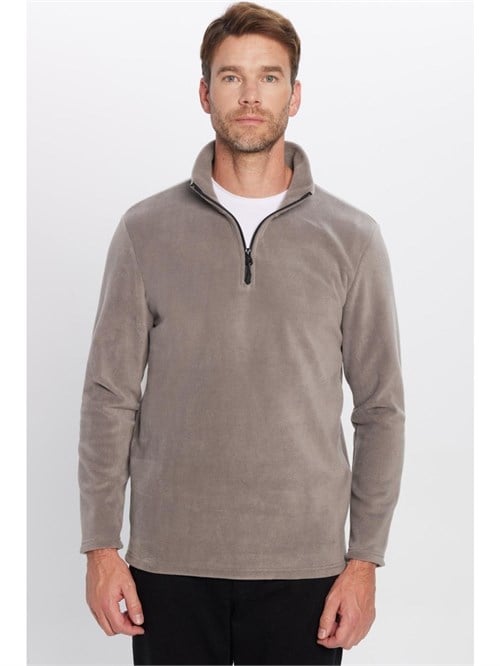 Unisex Standart Fit Tüylenmeye Karşı Dirençli Soğuğa Karşı Dayanıklı Gri Bato Yaka Polar Sweatshirt