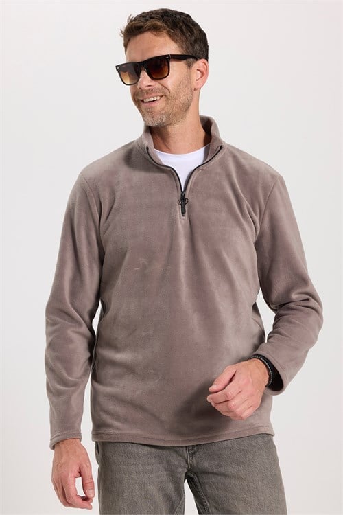 Unisex Standart Fit Tüylenmeye Karşı Dirençli Soğuğa Karşı Dayanıklı Gri Bato Yaka Polar Sweatshirt