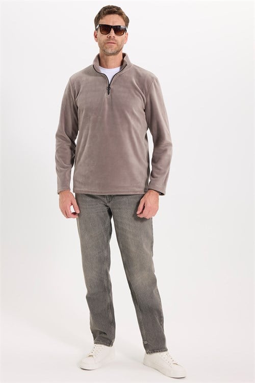Unisex Standart Fit Tüylenmeye Karşı Dirençli Soğuğa Karşı Dayanıklı Gri Bato Yaka Polar Sweatshirt