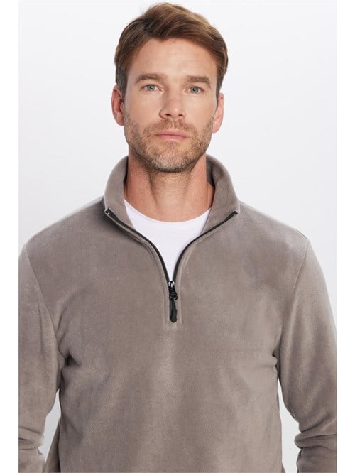 Unisex Standart Fit Tüylenmeye Karşı Dirençli Soğuğa Karşı Dayanıklı Gri Bato Yaka Polar Sweatshirt