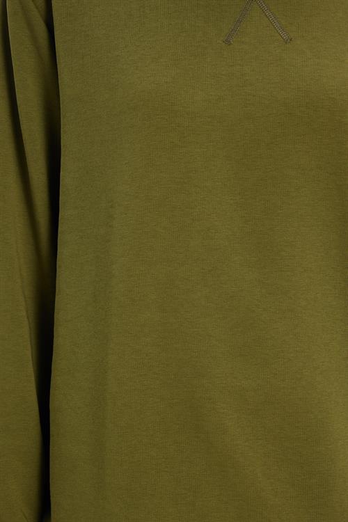 Kadın Oversize Geniş Kesim %100 Pamuk 3 İplik Basic Yeşil Bisiklet Yaka Sweatshirt