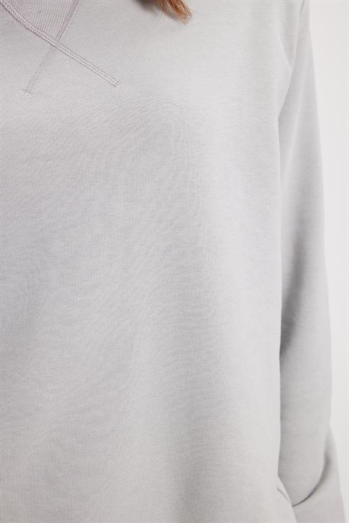 Kadın Oversize Geniş Kesim %100 Pamuk 3 İplik Basic Taş Bisiklet Yaka Sweatshirt