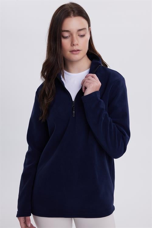 Kadın Standart Fit Antipilling Tüylenme Yapmayan Soğuk Geçirmez Lacivert Bato Yaka Polar Sweatshirt