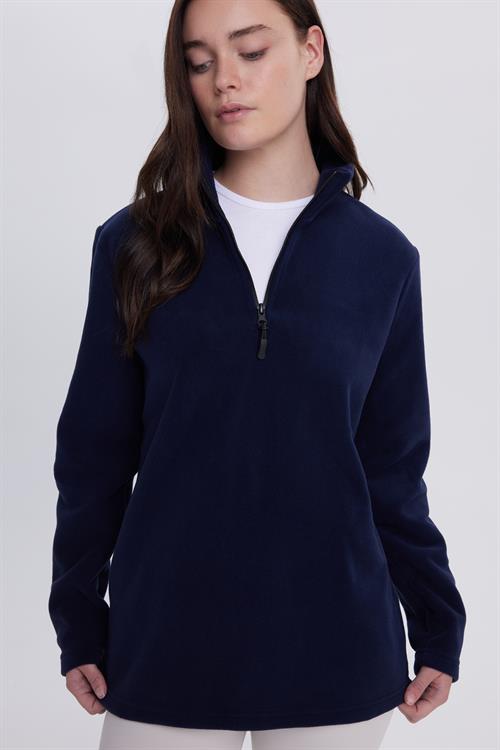 Kadın Standart Fit Antipilling Tüylenme Yapmayan Soğuk Geçirmez Lacivert Bato Yaka Polar Sweatshirt