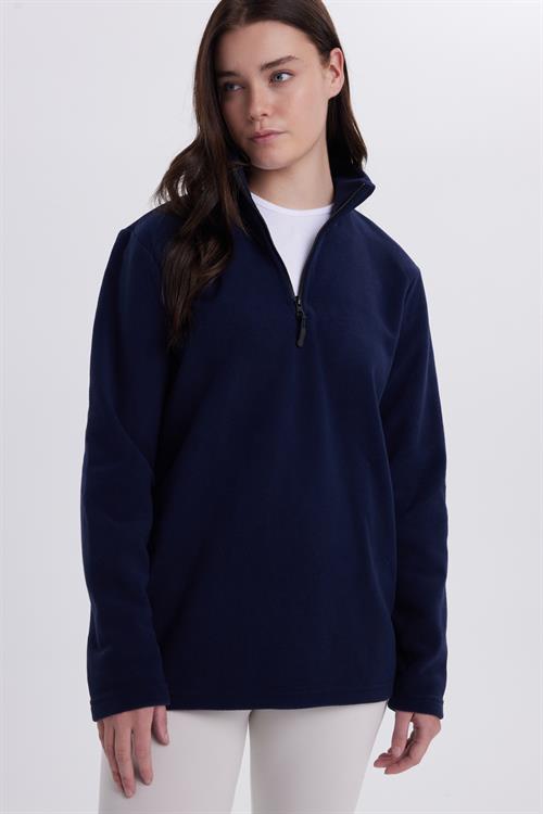 Kadın Standart Fit Antipilling Tüylenme Yapmayan Soğuk Geçirmez Lacivert Bato Yaka Polar Sweatshirt