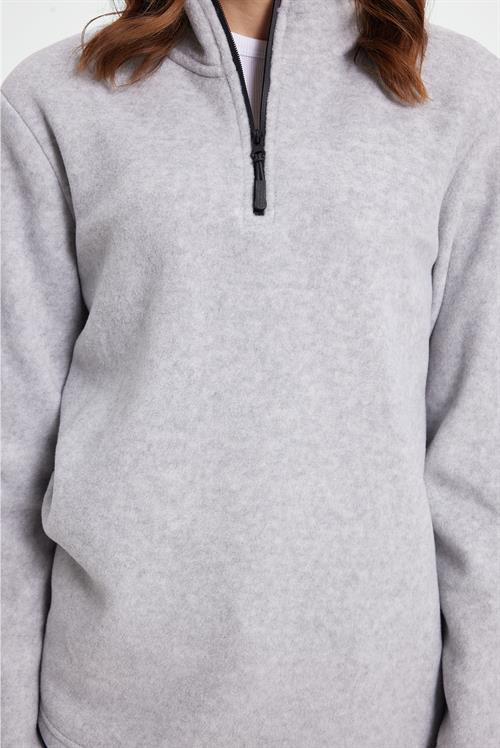 Kadın Standart Fit Anti-pilling Tüylenme Yapmayan Soğuk Geçirmez Gri Bato Yaka Polar Sweatshirt
