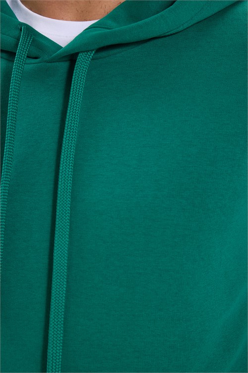 Unisex Oversize Geniş Kesim Pamuklu Yumuşak Dokulu İçi Polarlı Basic Yeşil Kapüşonlu Sweatshirt