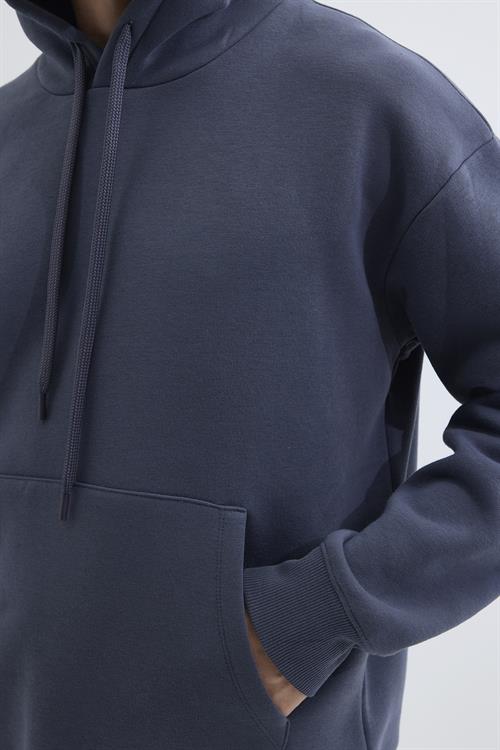Unisex Oversize Geniş Kesim Pamuklu Yumuşak Dokulu İçi Polarlı Basic Gri Kapüşonlu Sweatshirt