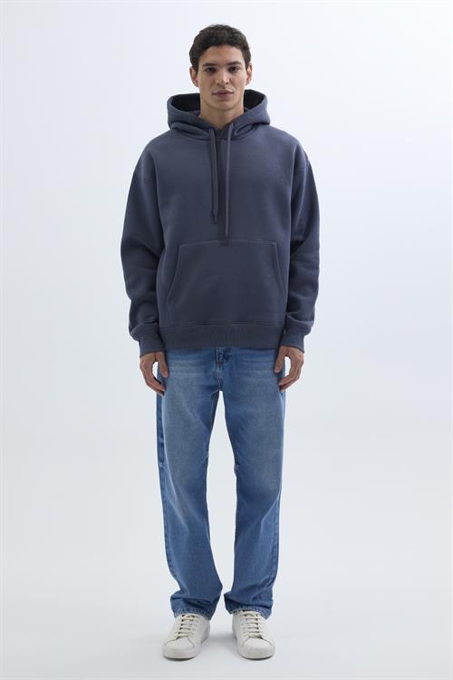 Unisex Oversize Geniş Kesim Pamuklu Yumuşak Dokulu İçi Polarlı Basic Gri Kapüşonlu Sweatshirt