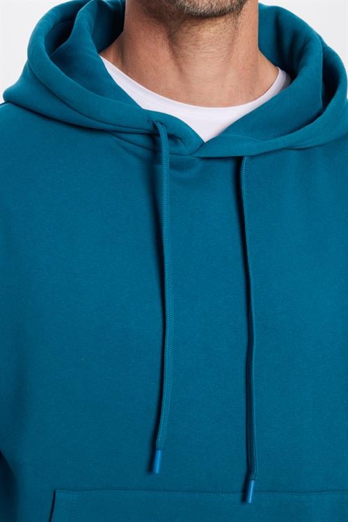 Unisex Oversize Geniş Kesim Pamuklu Yumuşak Dokulu İçi Polarlı Basic Petrol Kapüşonlu Sweatshirt