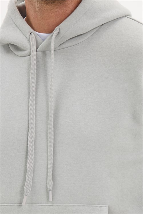 Unisex Oversize Geniş Kesim Pamuklu Yumuşak Dokulu İçi Polarlı Basic Taş Renk Kapüşonlu Sweatshirt