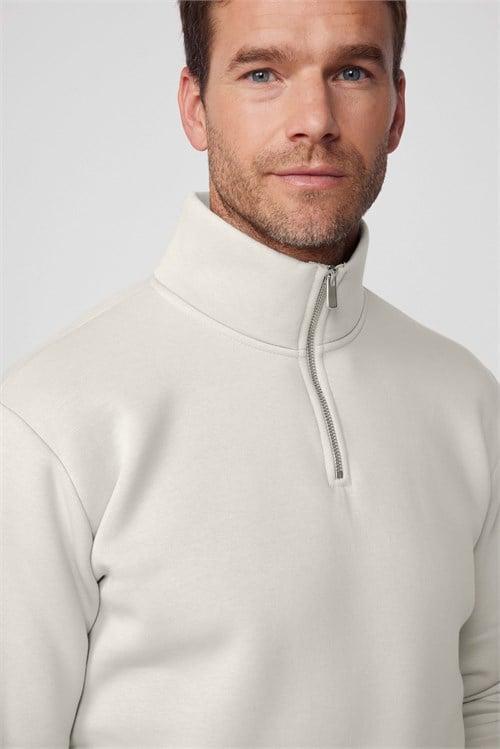 Unisex Relax Fit Rahat Kesim Pamuklu İçi Polarlı Yarım Fermuarlı Gri Dik Yaka Sweatshirt