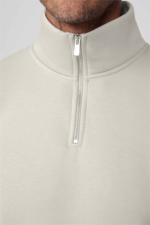 Unisex Relax Fit Rahat Kesim Pamuklu İçi Polarlı Yarım Fermuarlı Gri Dik Yaka Sweatshirt