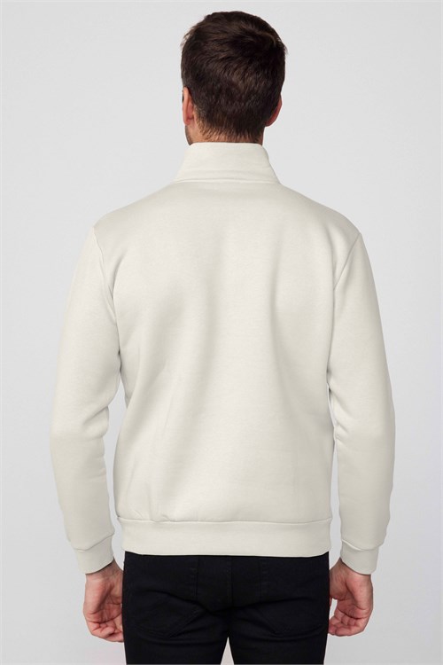 Unisex Relax Fit Rahat Kesim Pamuklu İçi Polarlı Yarım Fermuarlı Gri Dik Yaka Sweatshirt