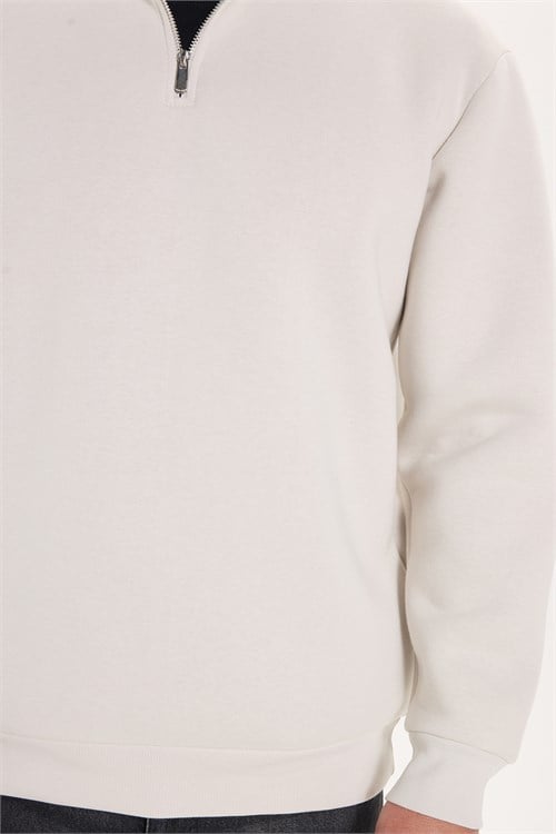 Unisex Relax Fit Rahat Kesim Pamuklu İçi Polarlı Yarım Fermuarlı Gri Dik Yaka Sweatshirt