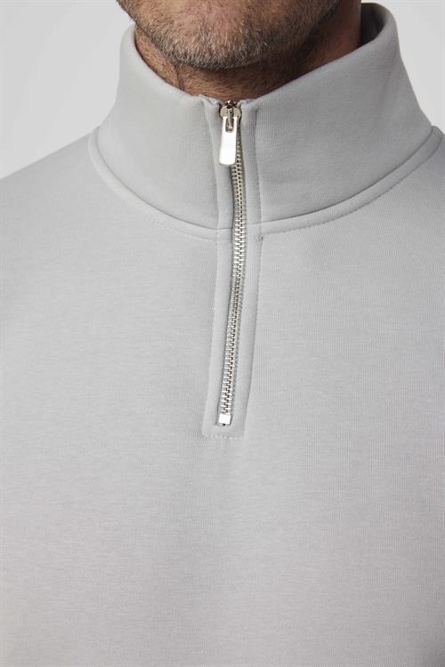 Unisex Relax Fit Rahat Kesim Pamuklu İçi Polarlı Yarım Fermuarlı Taş Renk Dik Yaka Sweatshirt