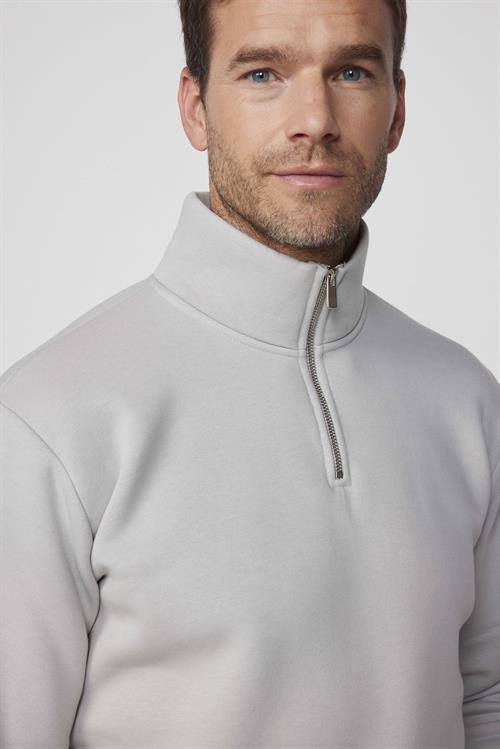 Unisex Relax Fit Rahat Kesim Pamuklu İçi Polarlı Yarım Fermuarlı Taş Renk Dik Yaka Sweatshirt